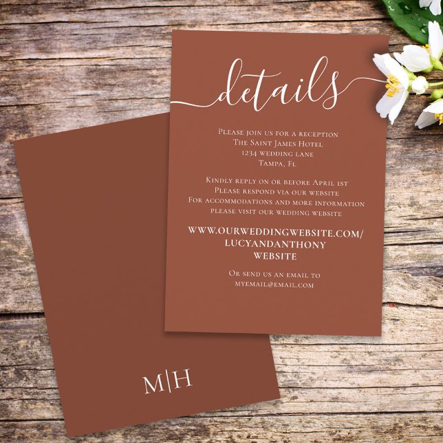 Carte D'accompagnement Détails du Mariage en terre cuite Simple sur mesur (Créateur téléchargé)