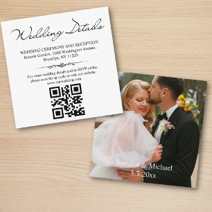 Carte D'accompagnement Détails du mariage et code rsvp qr photo minimale