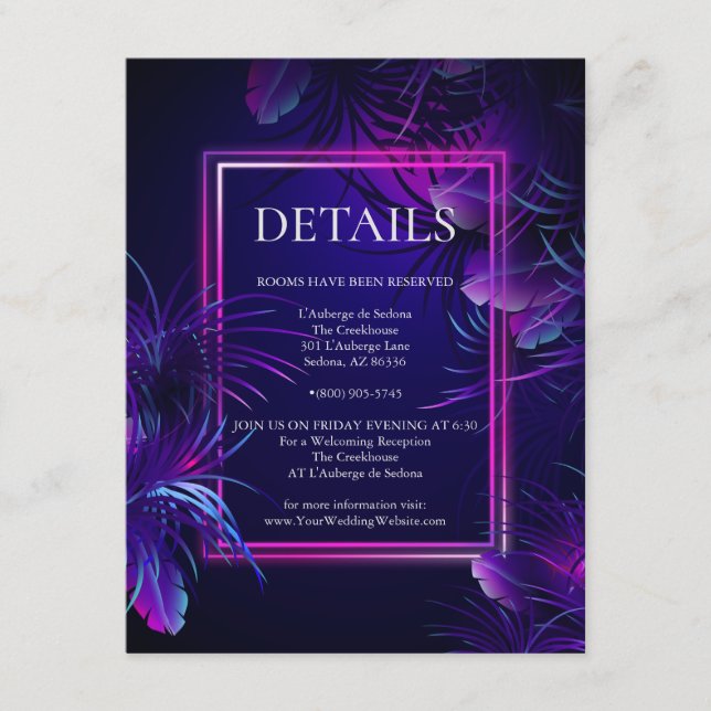 Carte D'accompagnement DÉTAILS DU MARIAGE | Étonnant Néon violet Foliage  (Devant)