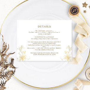 Carte D'accompagnement Détails du Mariage Feuille doré blanc et or chic