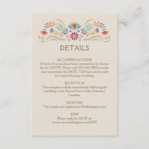 Carte D'accompagnement Détails du Mariage Fiesta Boho