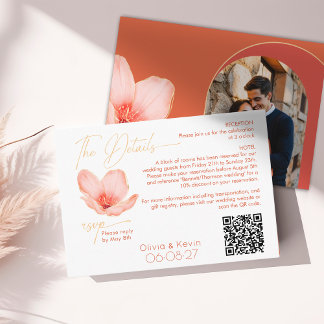 Carte D'accompagnement Détails du mariage fleur orange vif arqué Photo