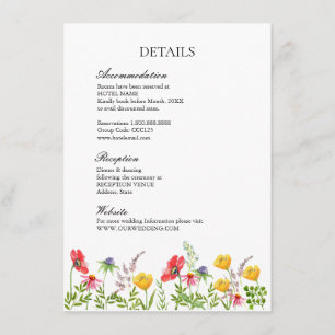Carte D'accompagnement Détails du Mariage Fleur sauvage aquarelle