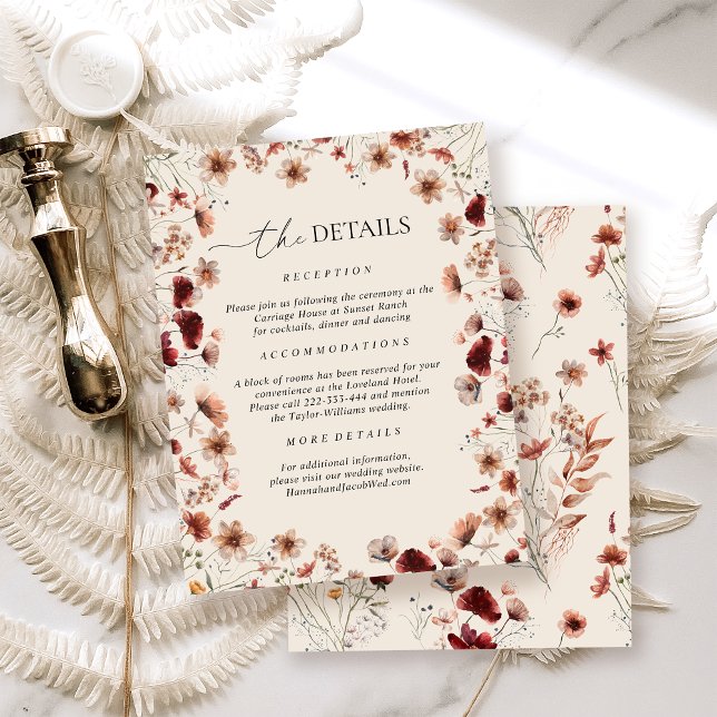 Carte D'accompagnement Détails du Mariage Fleur sauvage Boho (Créateur téléchargé)