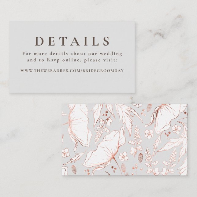 Carte D'accompagnement Détails du Mariage Fleur sauvage rose Gold Hand Dr (Devant / Derrière)