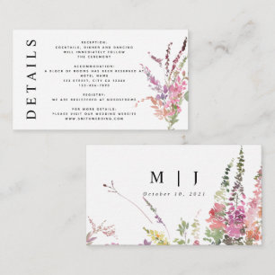 Carte D'accompagnement Détails du Mariage Fleur sauvage Spring Meadow
