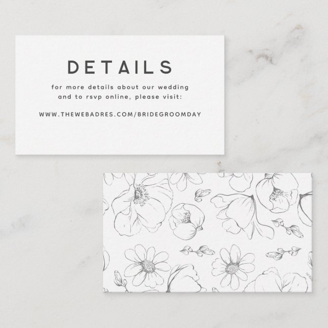 Carte D'accompagnement Détails du Mariage Fleur sauvage tiré à main or (Devant / Derrière)