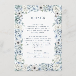 Carte D'accompagnement Détails du mariage floral bleu