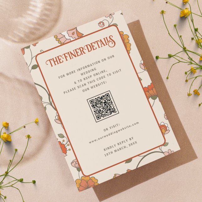 Carte D'accompagnement Détails du Mariage floral de Bohême rétro Code QR (Créateur téléchargé)