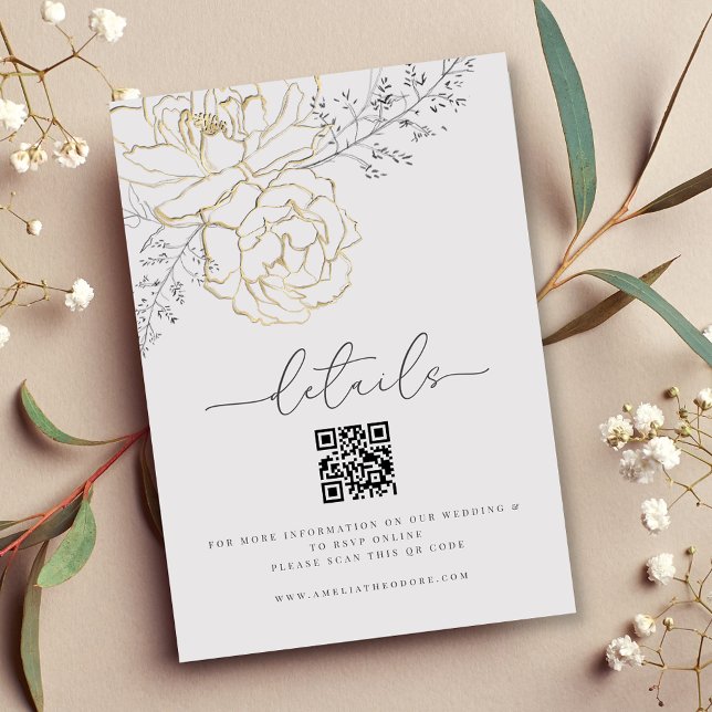 Carte D'accompagnement Détails du Mariage floral de ligne élégante (Créateur téléchargé)