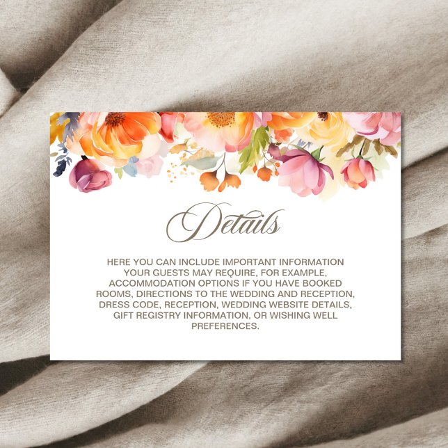 Carte D'accompagnement Détails du Mariage floral de printemps vibrant (Créateur téléchargé)