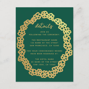 Carte D'accompagnement Détails du Mariage floral Emerald Green Gold Wreat