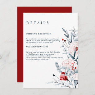 Carte D'accompagnement Détails du Mariage Floral Fleur Rouge Et Bleu