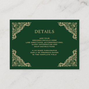 Carte D'accompagnement Détails du Mariage Floral Green and Gold