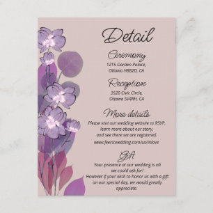 Carte D'accompagnement Détails du mariage floral mauve pourpre