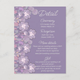 Carte D'accompagnement Détails du mariage floral mauve pourpre