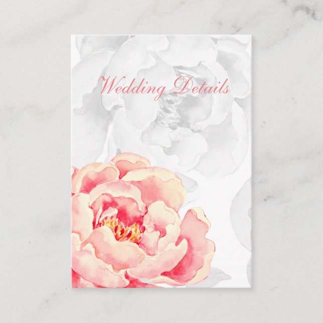 Carte D'accompagnement Détails du mariage floral Pink Peony (Devant)
