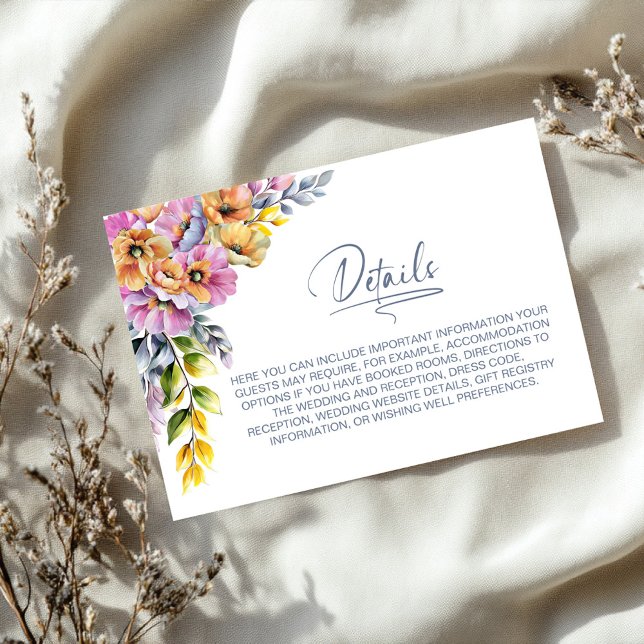 Carte D'accompagnement Détails du Mariage floral rose et orange élégant (Créateur téléchargé)