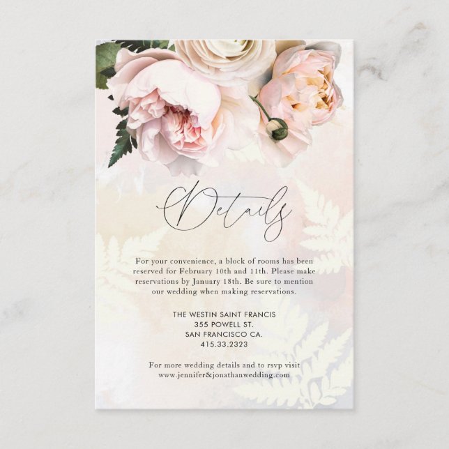 Carte D'accompagnement Détails du Mariage floral rose pâle - Détails Cart (Devant)