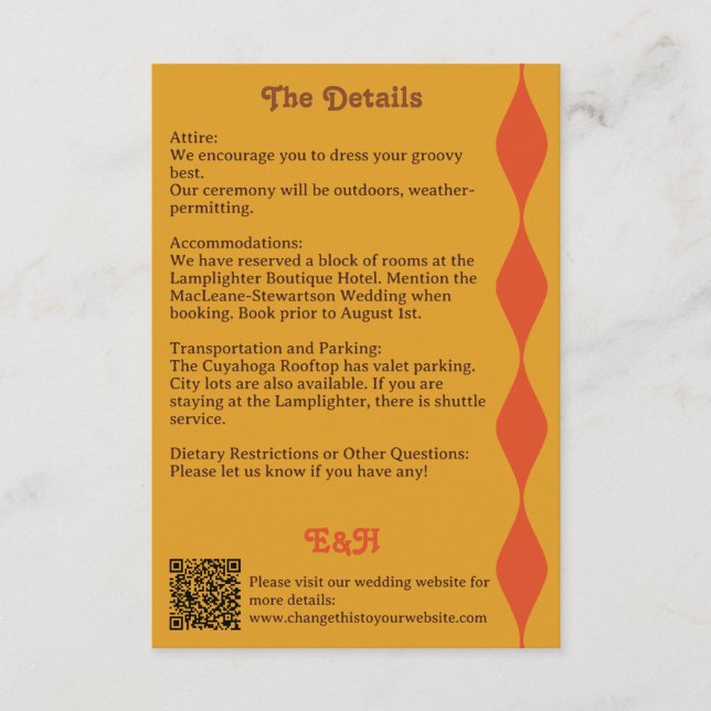 Carte D'accompagnement Détails du Mariage frontalier Brown super orange (Devant)