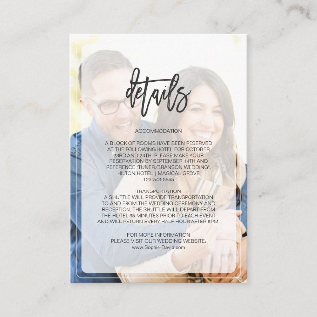 Carte D'accompagnement Détails du Mariage géométrique de la photo ombrée (Devant)