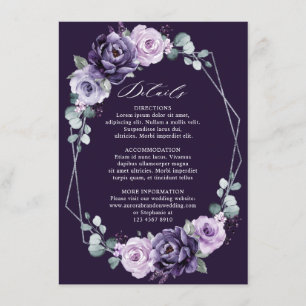 Carte D'accompagnement Détails du Mariage géométrique Floral Argent Viole
