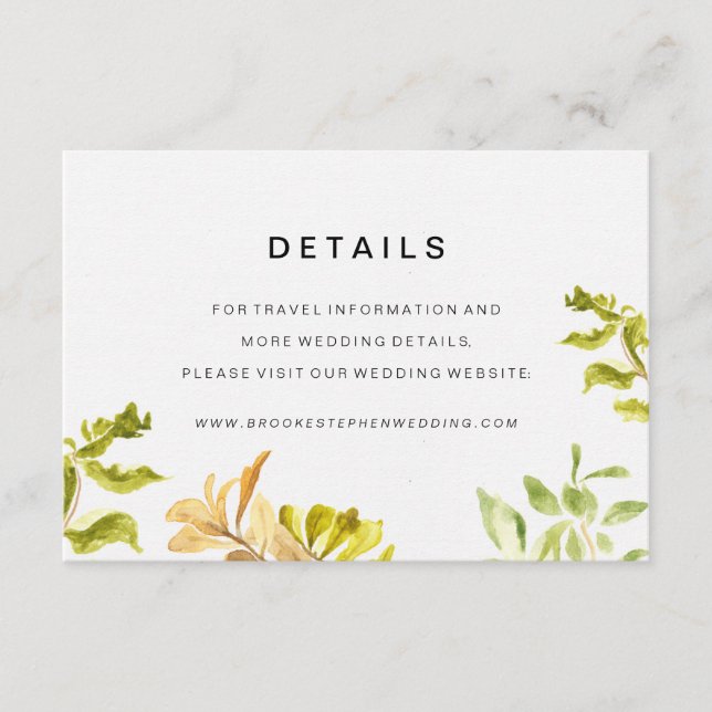 Carte D'accompagnement Détails du Mariage Golden Leafy Bower (Devant)