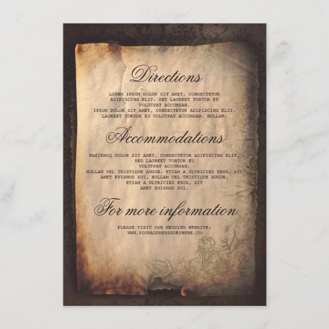 Carte D'accompagnement Détails du Mariage gothique antique - Information (Devant)