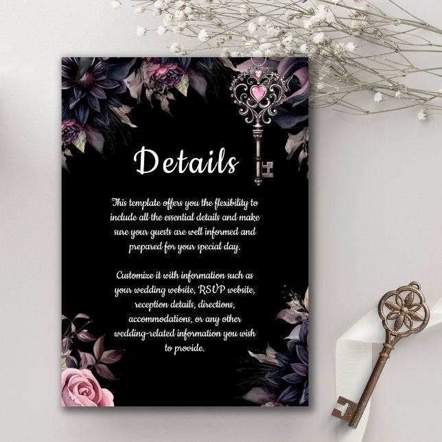 Carte D'accompagnement Détails du Mariage gothique Floral noir (Créateur téléchargé)