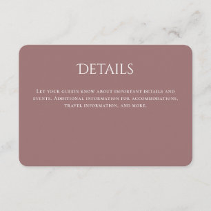 Carte D'accompagnement Détails du Mariage incurvé de la typographie mauve