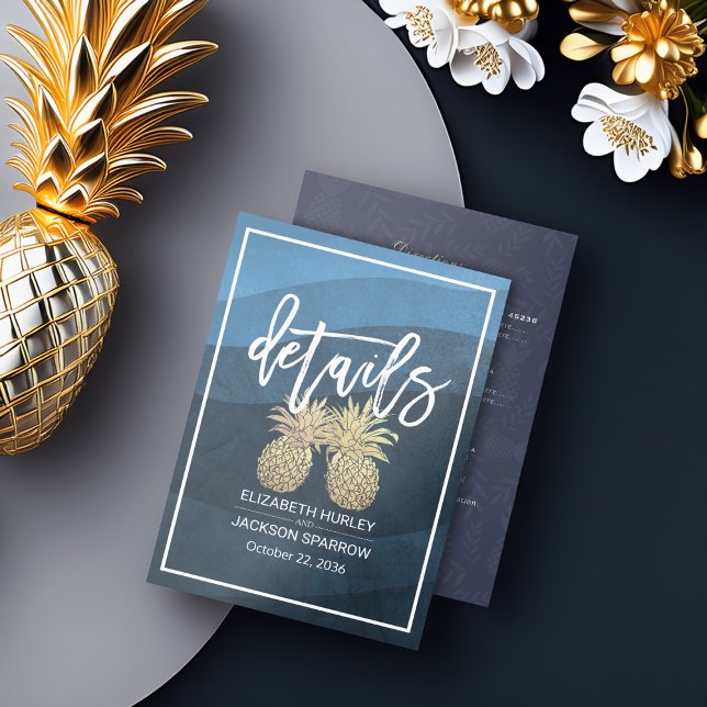 Carte D'accompagnement Détails du mariage Information Gold Pineappy Coupl (Créateur téléchargé)
