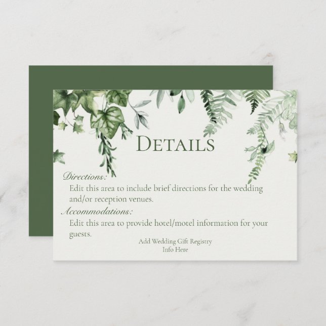 Carte D'accompagnement Détails du Mariage Ivy & Sage (Devant / Derrière)