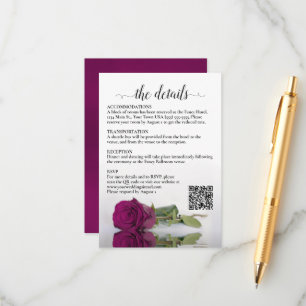 Carte D'accompagnement Détails du mariage Magenta Raspberry Rose QR Code