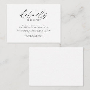 Carte D'accompagnement Détails du Mariage manuscrit classique simple et é