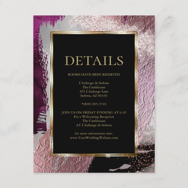 Carte D'accompagnement DÉTAILS DU MARIAGE | Metallic Strokes Cassis Wine (Devant)