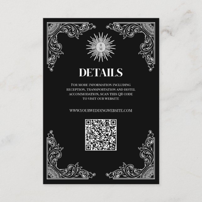 Carte D'accompagnement Détails du Mariage minimal de code QR noir (Devant)