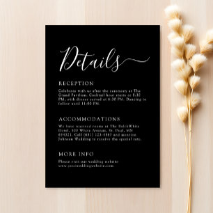 Carte D'accompagnement Détails du Mariage minimaliste noir et blanc chic