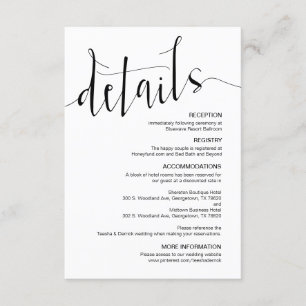 Carte D'accompagnement Détails du Mariage moderne Black Editable