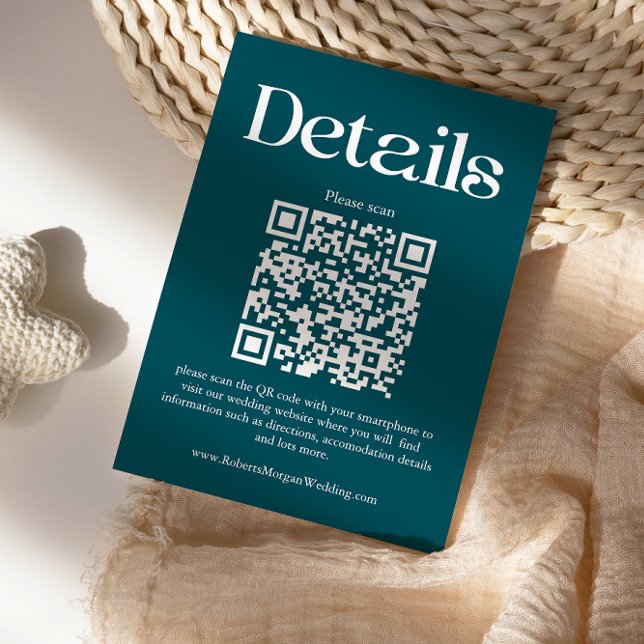 Carte D'accompagnement Détails du Mariage moderne Deep Turquoise QR Code (Créateur téléchargé)