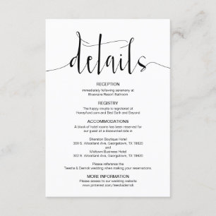 Carte D'accompagnement Détails du Mariage modifiable, Script moderne noir