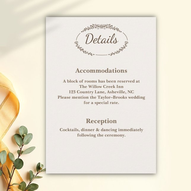 Carte D'accompagnement Détails du Mariage monochrome rustique (Créateur téléchargé)