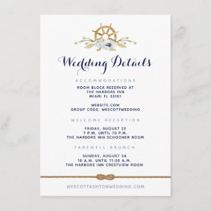 Carte D'accompagnement Détails du Mariage Nautical Navy & White Infinity