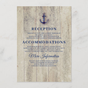 Carte D'accompagnement Détails du Mariage Nautique Marine Blue Rustic