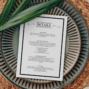 Carte D'accompagnement Détails du Mariage noir blanc classique