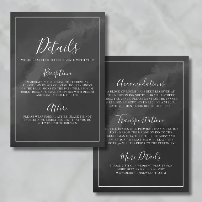 Carte D'accompagnement Détails du mariage noir et blanc (Minimalist Black And White Wedding Details Enclosure Card)
