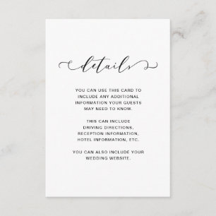 Carte D'accompagnement Détails du Mariage noir et blanc chic