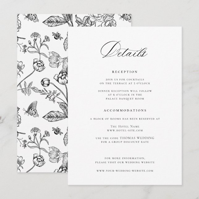 Carte D'accompagnement Détails du Mariage noir Regency (Devant / Derrière)