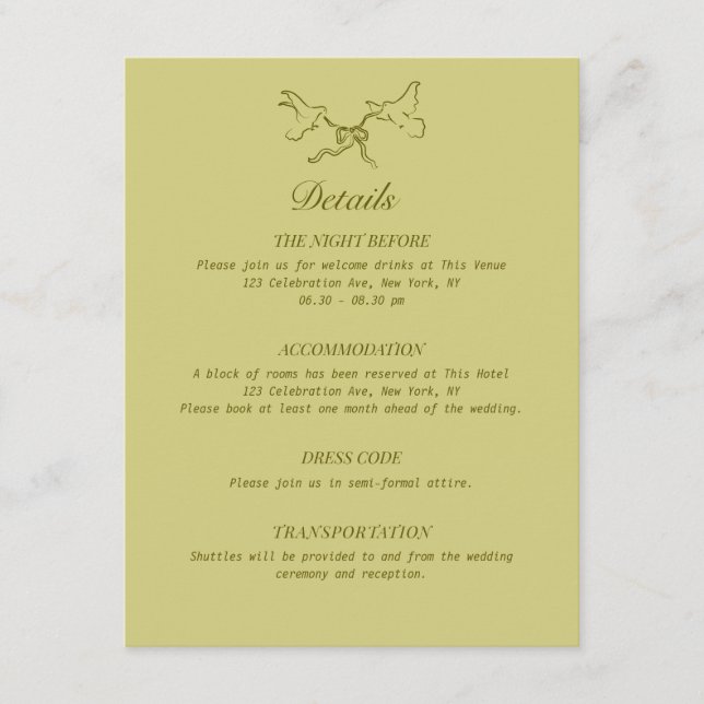 Carte D'accompagnement Détails du mariage Oiseaux illustrés (Devant)