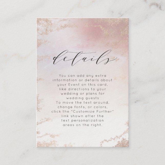Carte D'accompagnement Détails du Mariage Ombre Blush Pink Frosted Foil (Devant)