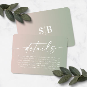 Carte D'accompagnement Détails du Mariage Ombre Green & Blush Pink